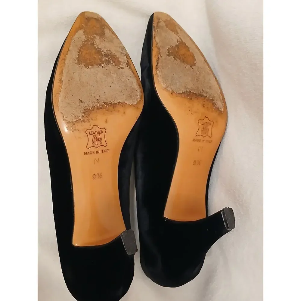 Yves Saint Laurent Black Velvet Jeweled Pointed Toe Heels Size 9.5 Party Vintage - Picture 14 of 16